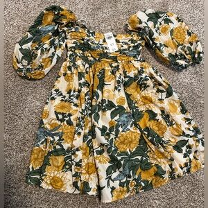 Abercrombie Yellow and Green Floral A&F Emerson Poplin Puff Sleeve dress XXS